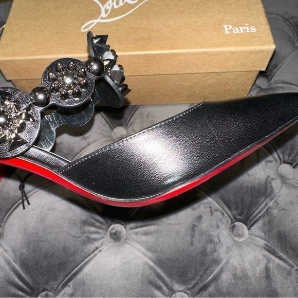 New Size 35.5 Christian Louboutin Miss Goldora 85 Black Backless Mule Heel - Picture 12 of 16